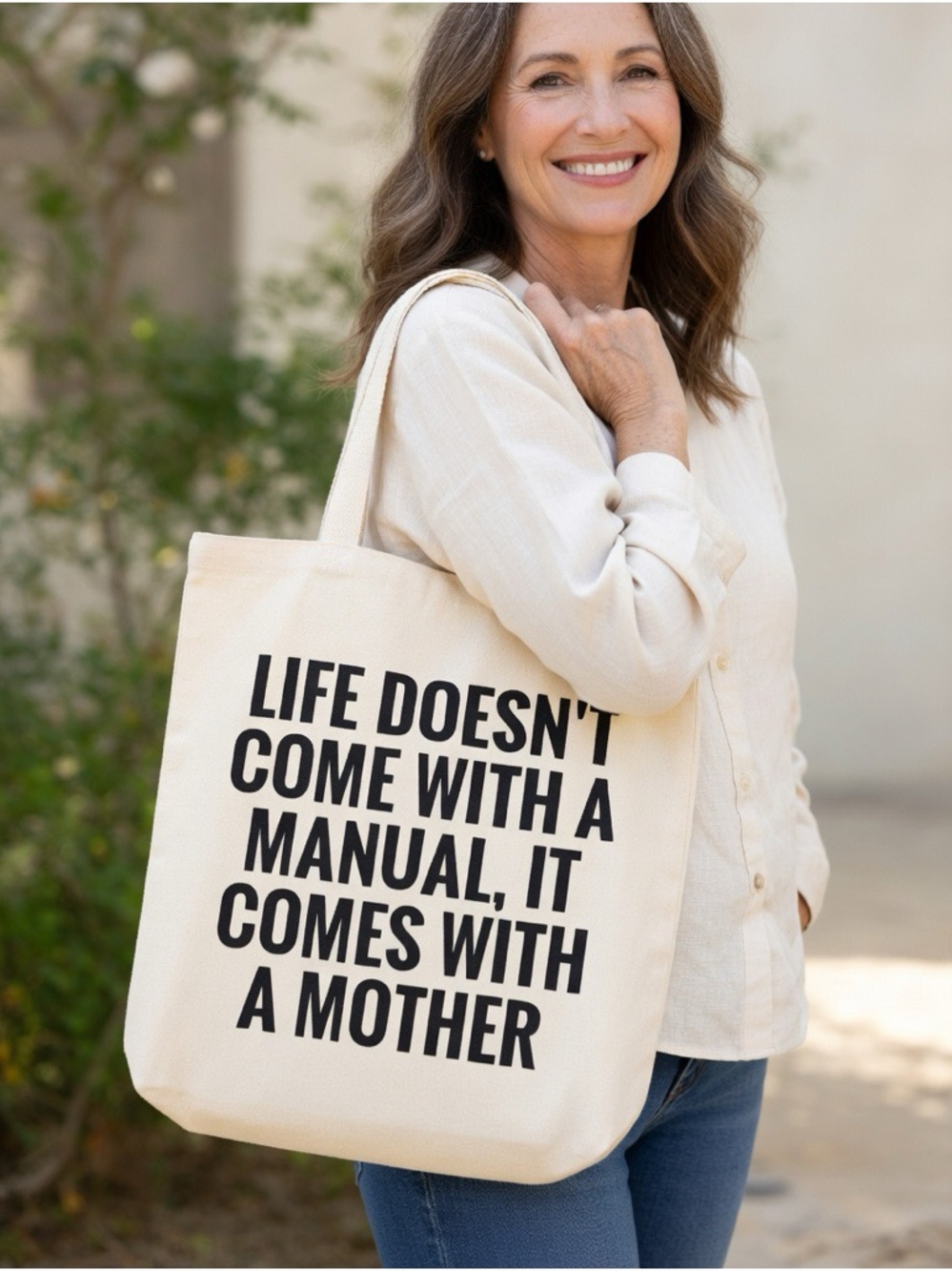 "Life Doesn't Come With A Manual..." Mother's Day Canvas Tote Bag - NWT - Picture 2 of 3